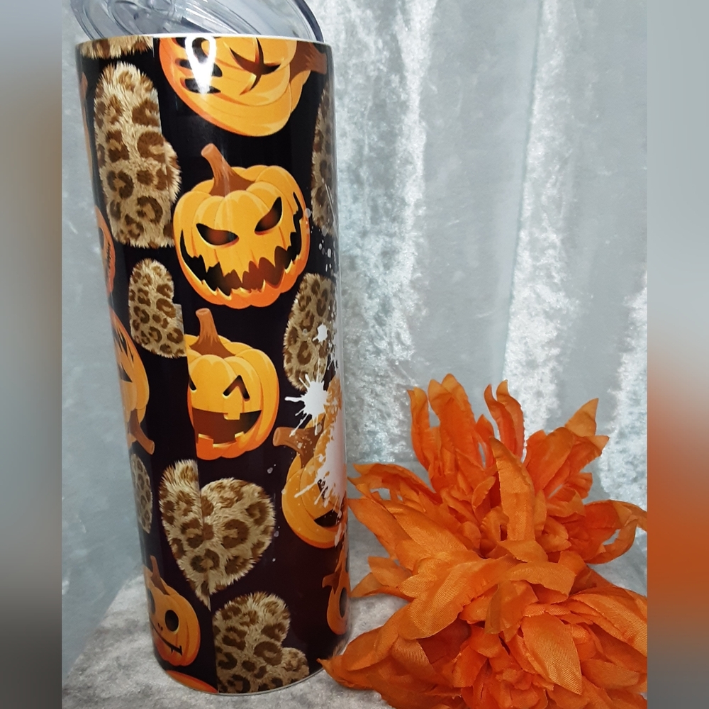 Handmade Halloween Fall Mom Life 20 oz Tumbler Orange White Thermos - Picture 4 of 6